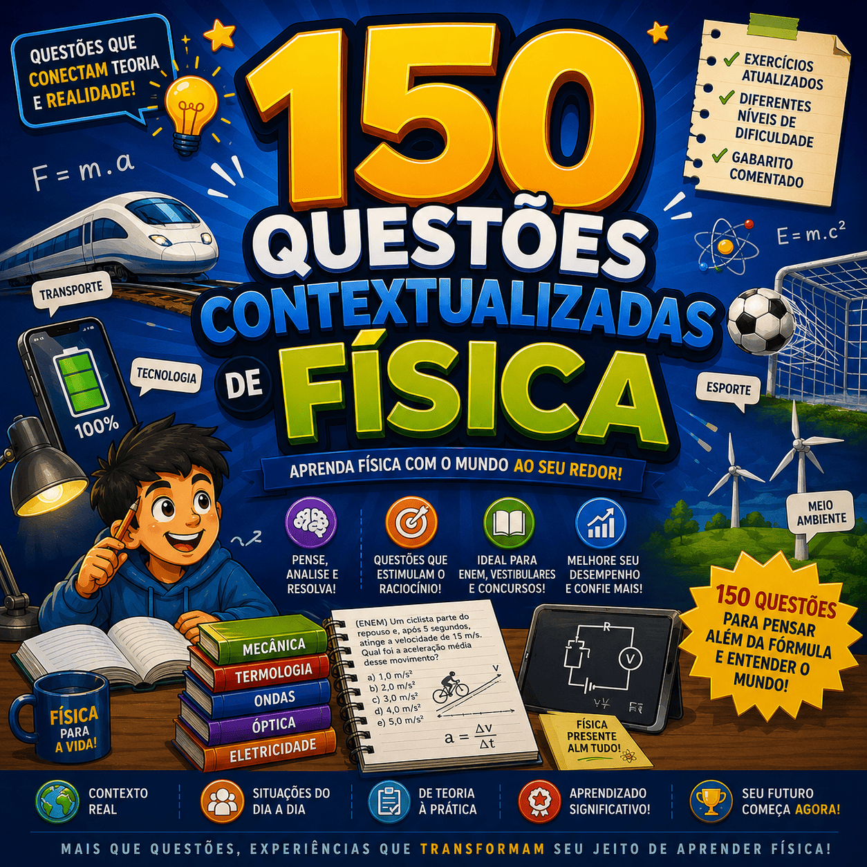 150 Quest\u00f5es Contextualizadas de F\u00edsica